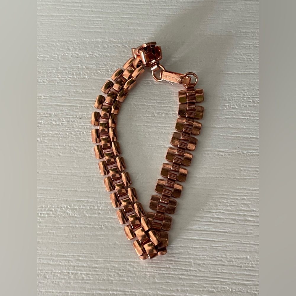 Vintage Solid Copper Metal Square Link Chain Brac… - image 4